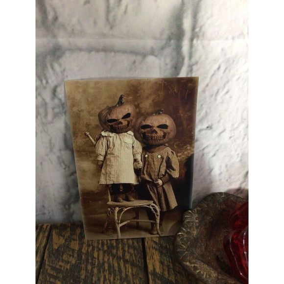 Pumpkin Heads Odd Bizarre Reprint Photo Antique Reprint Kids with Pumpkin Heads - Picture 6 of 13